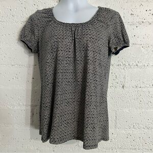 Nicole by Nicole Miller Womens Top L Blue Cap Sleeve Cotton Rayon Blend AM2
